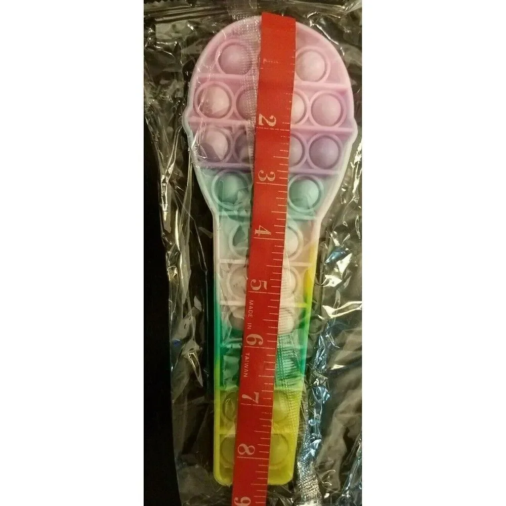 Fidget Toy Microphone Push Pop Bubble Pastel Rainbow Silicone Sensory